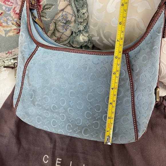 Celine Macadam Ava Blue Suede Hobo Bag